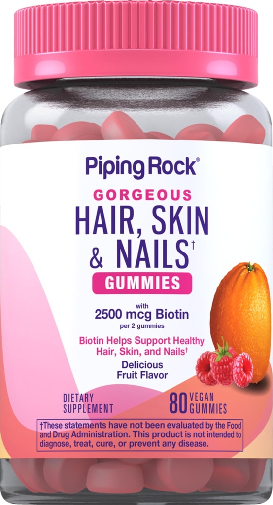 Piping Rock Haar Haut und Nägel Vitamine | 80 Gummie | 2500 mcg Biotin | Womens Multivitamin | mit Vitamin C und E | Frucht Geschmack | Non-GMO, Glutenfreie Ergänzung