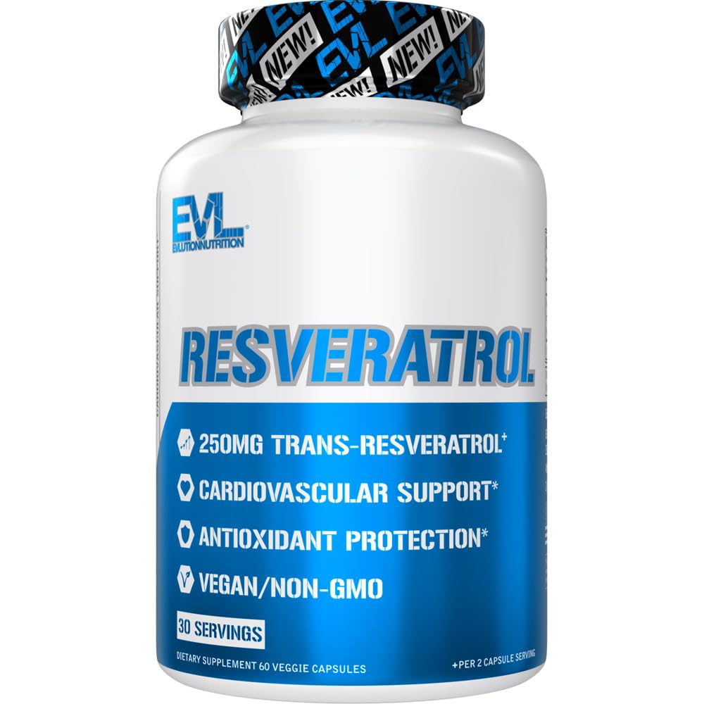Evluution Anti Vieillissement Trans Resveratrol Supplément Nutrition Super Antioxydant Supplément avec 250mg Trans-Resveratrol de Resveratrol 500mg Extrait japonais Knotweed pour la santé immunitaire et cardiaque