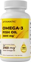 Vitamatic Triple Strength Omega 3 Fish Oil 3600mg Pro Servieren, 2160mg Omega 3 Fettsäuren, 1296mg EPA + 864mg DHA, Burpless Zitronen Geschmack, 180 Softgels