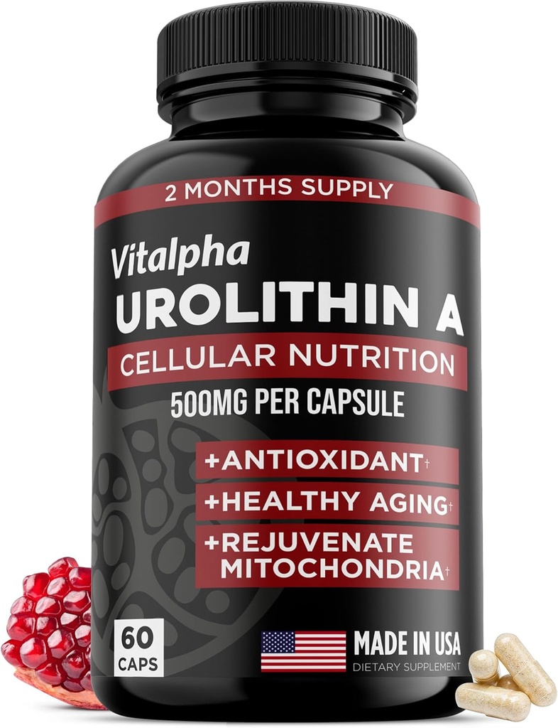 Anti-Aging Urolithin Eine Ergänzung - Reine & Leistungsstarke Antioxidantien Schutz Mitochondriale Ergänzungen - Natürliche Energie Boost - Mitochondriale Gesundheit und Zellreparatur Unterstützung für Männer & Frauen - 60 Caps