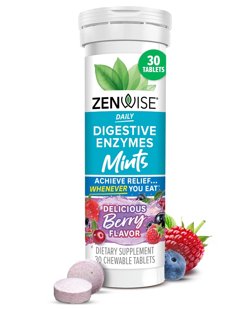 Zenwise Health Digestive Enzyme Breath Mints für Gut Health, Delicious Berry Flavor - Verdauungsenzyme für Bloating Relief & Gut Support - Multi Enzymes Digestion Supplement - 30 Kaubares Tablet