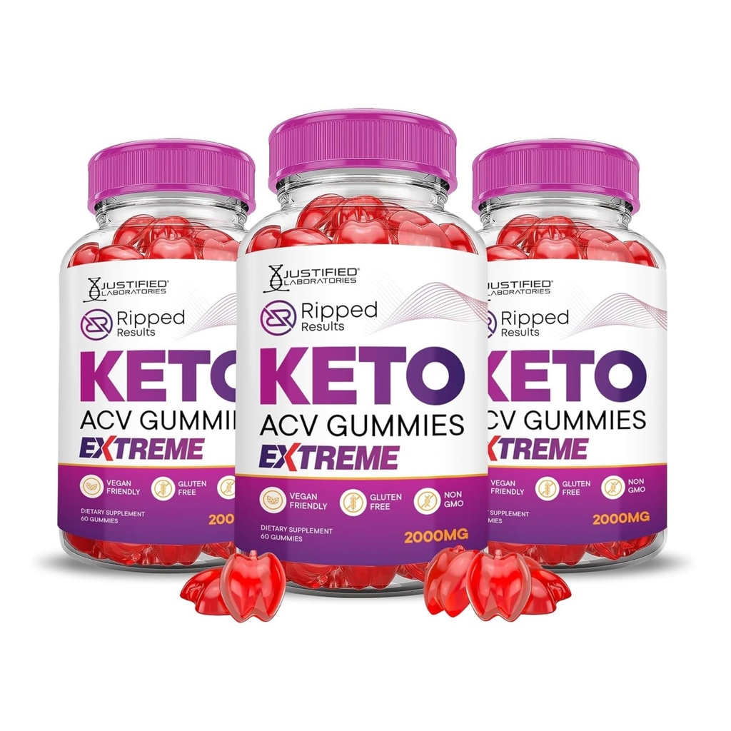 Laboratoires Justifiés (3 résultats d'emballage Ripped Keto ACV Gummies Extreme 2000MG Ripped Results Formulé avec Pomegranate Beet Juice Powder B12 Vegan Non OGM 180 Gummys
