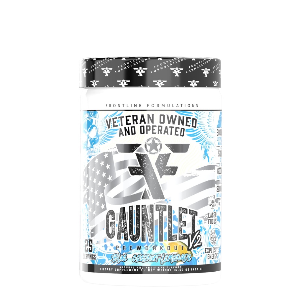 Gauntlet Pre-Workout Powder, Explosive Workouts, Laser Focus, Mid Stim, Amazing Flavor, Veteran Owned and Operated (25 Servings, Blue Coconut Lemonade)