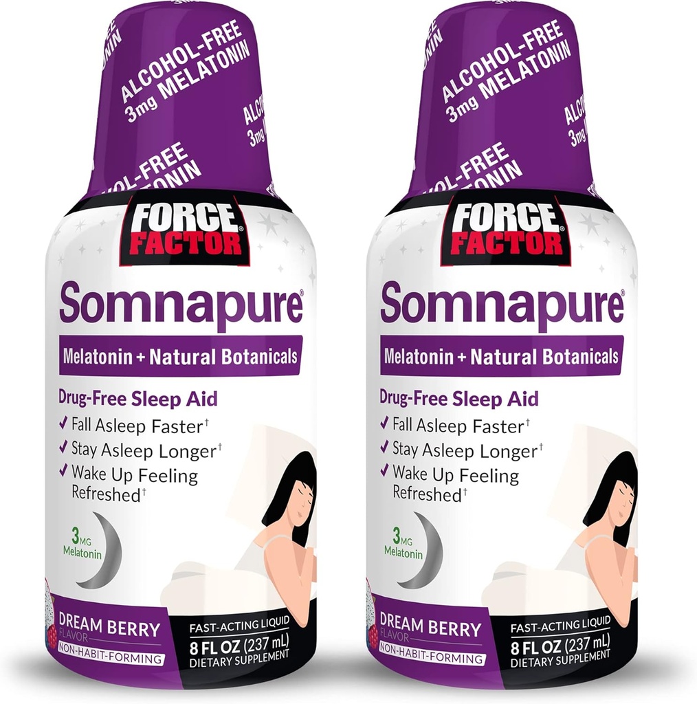 FORCE FACTOR Somnapure, 2-Pack, Schlafhilfe für Erwachsene mit Melatonin, Valerian Root, & Lemon Balm, Flüssige Ergänzung zu Fall Asleep Faster, Bleiben Sie länger, & Wake Up Refreshed, 16oz, 48 Servierungen