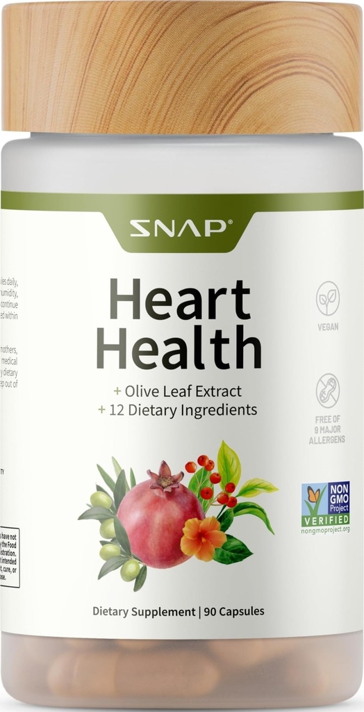 Snap-Ergänzungen Herz-Gesundheit-Ergänzung - Botanische Unterstützung für Herz-Gesundheit, gesunde Zirkulation und Stickstoff-Oxid-Ebenen, 90 Kapseln (30 Portionen, 1 Monat Versorgung)