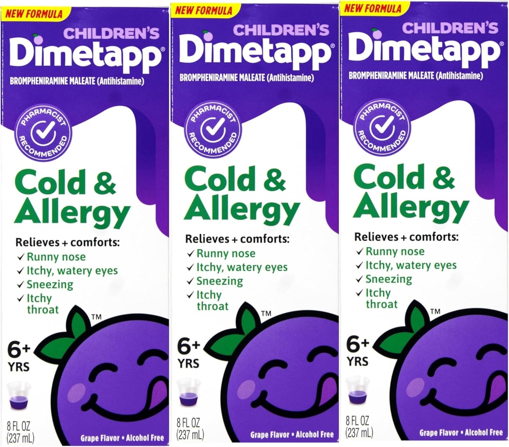 Kinder Dimetapp® Cold & Allergy Liquid – Grape Flavor, Alkoholfrei, 8 fl oz - 3 Pack