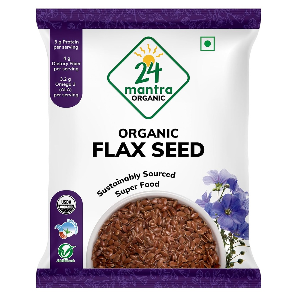 24 Mantra Organic Flax Seeds USDA Certified Organic EU Certified Organic Pesticides Free Adulteration Free Sodium Free - Paket von 1 | 7 Unze