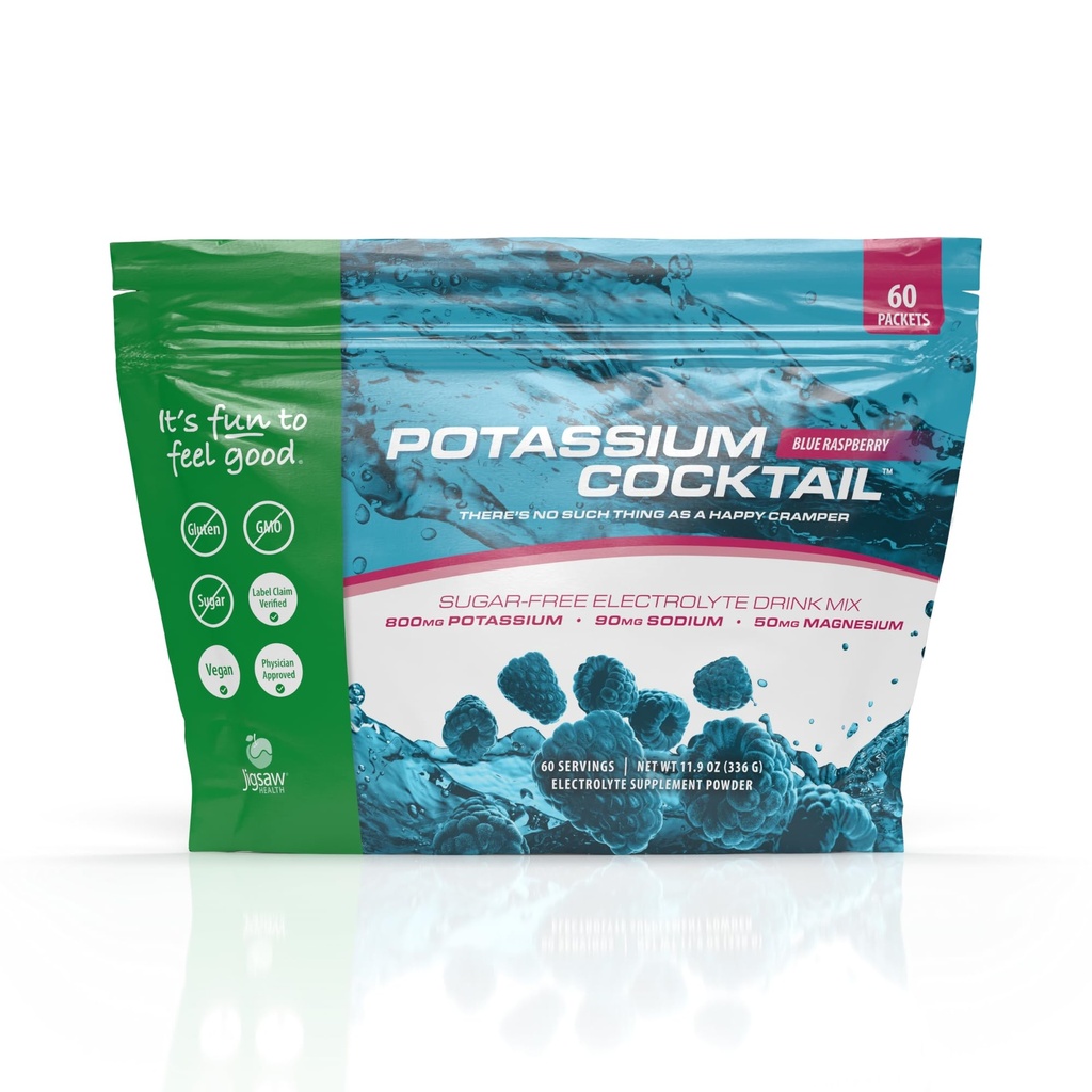 Jigsaw Health Potassium Cocktail d'anciennement Pickleball Cocktail d'une framboise bleue 60 portions (paquets)