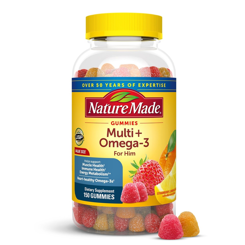 Nature Made Mens Multivitamin Gummies with Omega-3, Mens Gummy Multivitamins for Daily Nutritional Support, 150 Gummy Vitamins and Minerals, 75 Day Supply