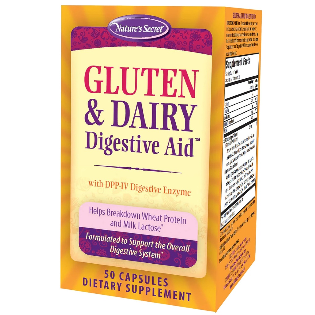 Nature's Secret Gluten & Dairy Digestive Aid - 50 capsules - aide à briser les protéines de blé et de lait lactose - 25 portions