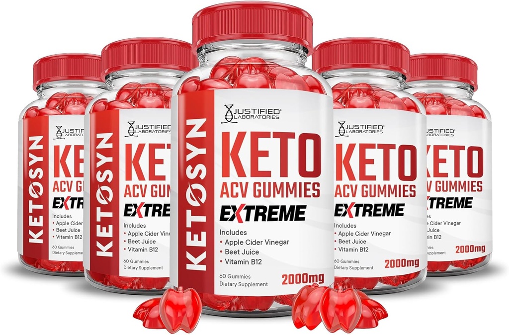 Justified Laboratories (5 Pack Ketosyn Keto ACV Gummis Extreme 2000MG Ketosyn Keto Gummies Apfelessig mit Granatapfelfettsaft Pulver B12 Vegan Non GMO 300 Gummys