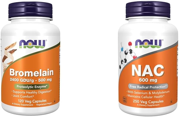 JETZT Ergänzungen, Bromelain 2.400 GDU/g - 500 mg, Natural Proteolytic Enzyme*, 120 Veg Kapseln & Beilagen, NAC 600 mg mit Selen & Molybdän, 250 Veg Kapseln