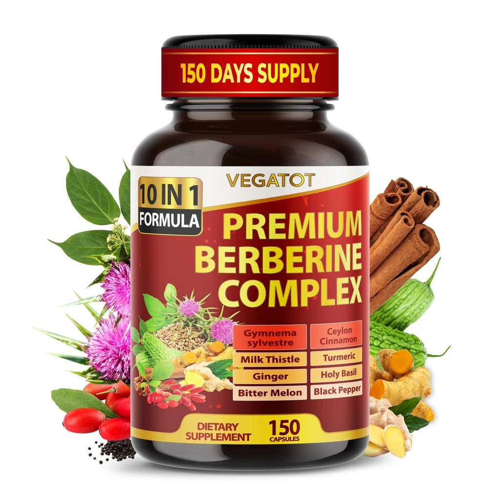 VEGATOT GlucoSavior Berberine Supplement mit Ceylon Cinnamon, Bitter Melon, Gymnema - Unterstützt Immun-, Herz- und Gastrointestinal-Funktion - Made in the USA (150 Count (Pack of 1))
