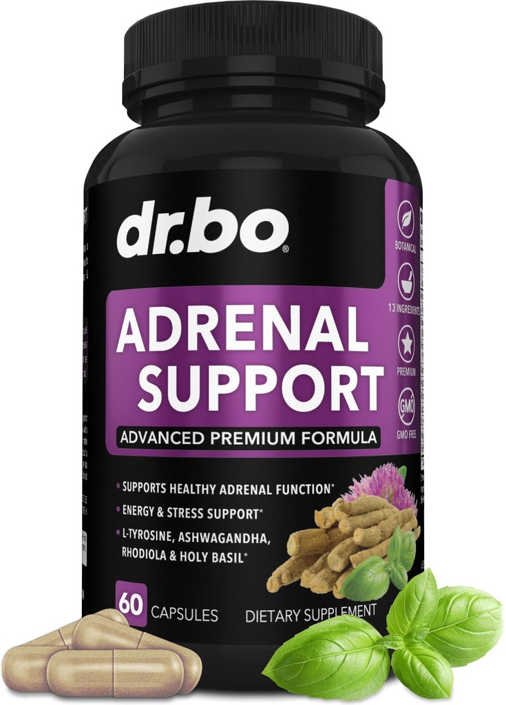 Adrenal Support Cortisol Manager Supplement - Adrenal Fatigue Ergänzungen für Frauen und Männer mit natürlichem Adaptogen Ashwagandha Holy Basil Rhodiola L Tyrosine Complex Fatigue Cortisol Health - 60 Pillen