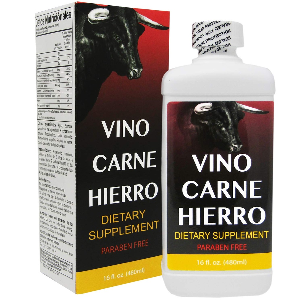 Vino Carne Hierro 16 oz Paraben Gratuit
