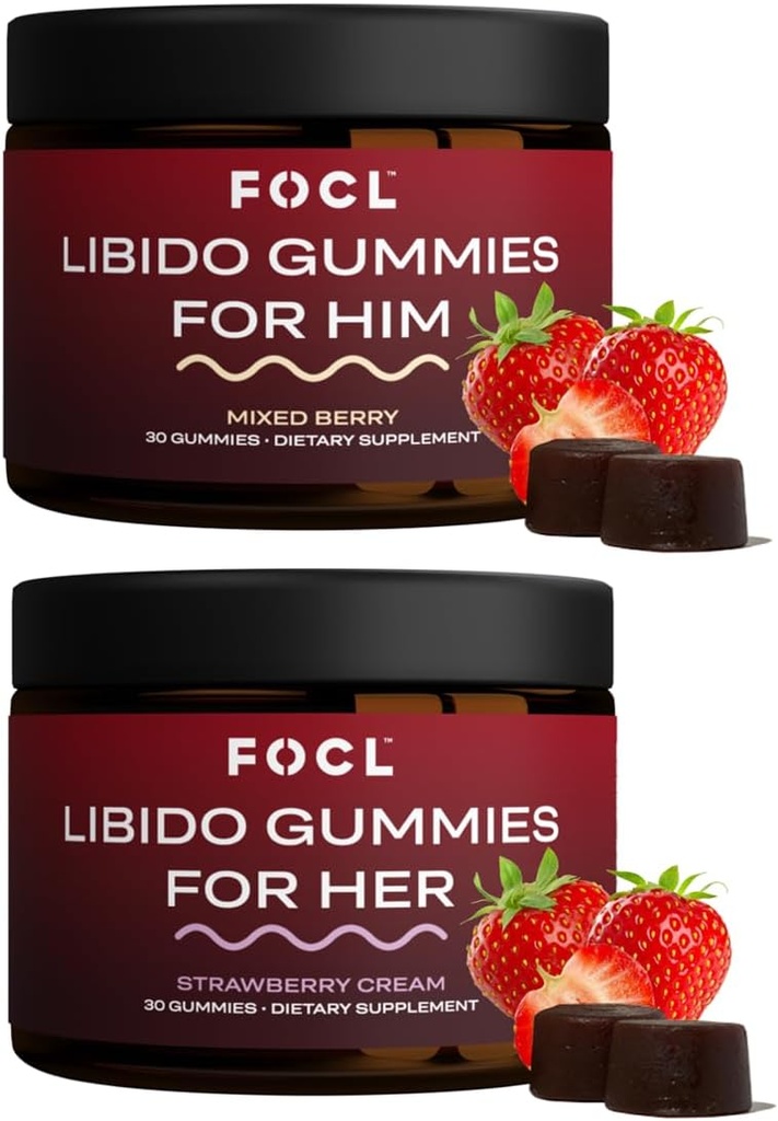 FOCL Ensemble d'intimité pour les femmes et les hommes Libido Booster - 1 mois Libido Gommies d'approvisionnement pour les hommes et les femmes avec herbe de chèvre en chaleur.