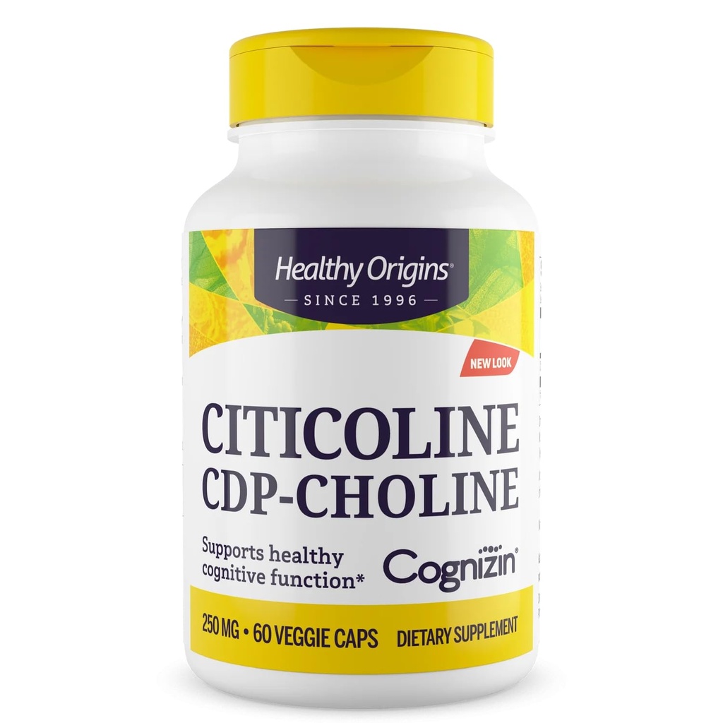 Healthy Origins Cognizin (Citicoline), 250 mg - Gehirn-Ergänzung für Speicher mit Citicoline CDP Choline - Non-GMO, Vegan & Glutenfreie Ergänzung - 60 Veggie Kapseln