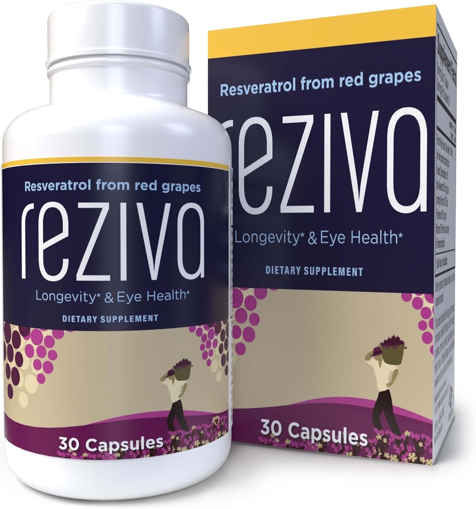Reziva Resveratrol Ergänzung - Ultra High Potency & Doctor Formuliert - Transresveratrol Ergänzungen - Grapeseed mit Resveratrol - Für Langlebigkeit, Augengesundheit und, Insgesamt Well-Being - 30 Veg Kapseln