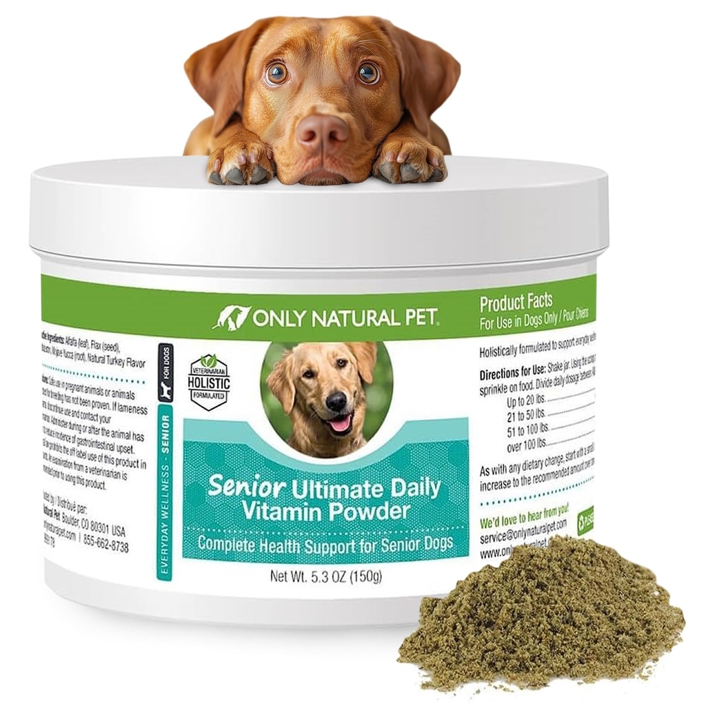 Nur natürliches Tier Senior Ultimate Daily Canine Vitamin Supplement für Hunde Vollständige ganzheitliche Gesundheitsunterstützung - Made in USA, 5,3 oz Türkei Flavored Powder