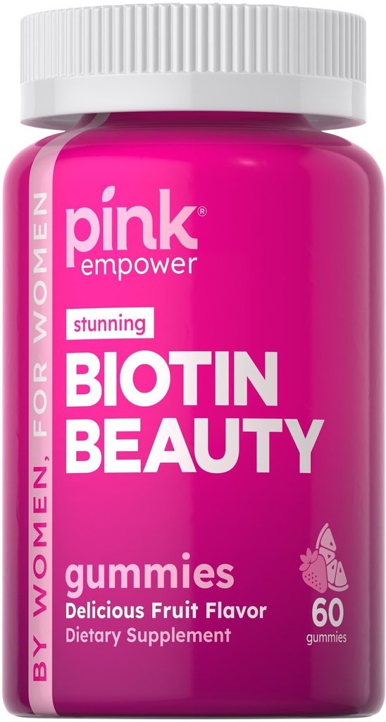 PINK Biotin Gummi für Frauen | 60 Graf | Vitamin für Haar, Haut und Nägel | Frucht Geschmack | Non-GMO & Gluten Kostenlos