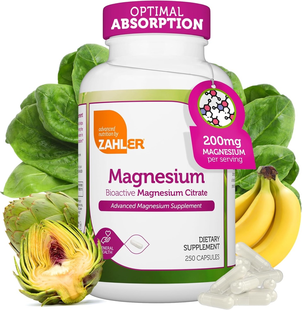 Zahler - Magnesium Supplement Kapseln 200 mg (250 Count) zertifiziert Kosher Bioactive Magnesium Citrat für Max Absorption - Natürliches Magnesium Mineral für Männer und Frauen - Beste Magnesiumergänzungsmittel