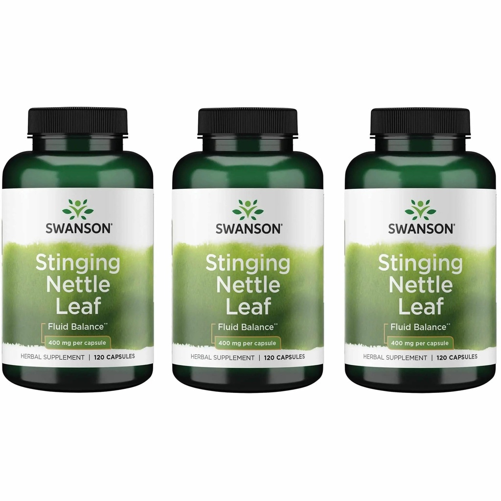 Swanson Stinging Nettle Leaf (Urtica Dioica) - Supplément à base de plantes favorisant le traitement urinaire et le soutien de la santé respiratoire - Peut appuyer un équilibre fluide sain - (120 capsules) (3 pack)