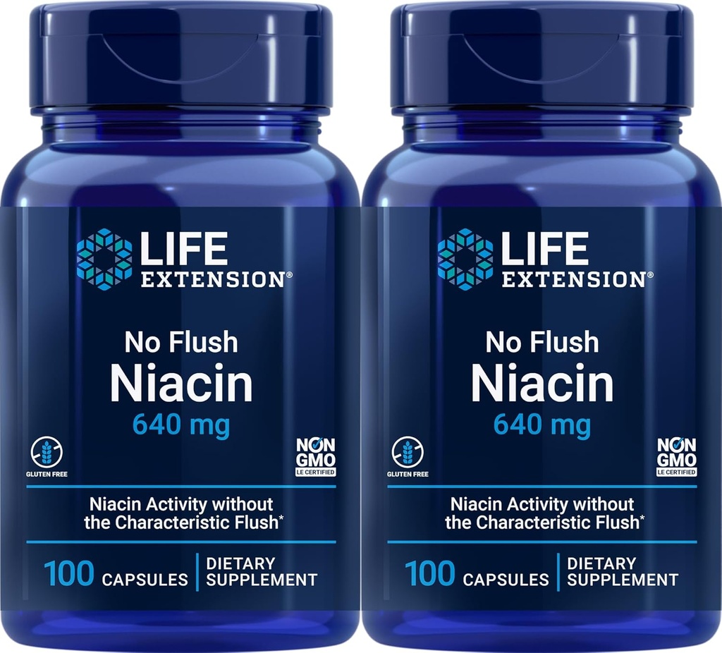 Life Extension No Flush Niacin 640 mg, 100 Kapseln (Pack von 2)