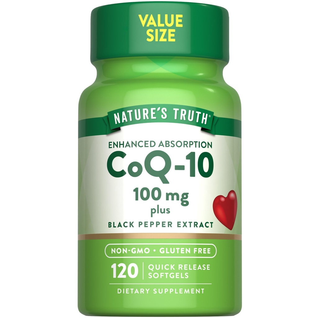 Nature's Truth CoQ10 100mg | 120 Softgels | Hohe Absorption | Non-GMO & Gluten Free Coenzyme Supplement | mit Schwarz Pfeffer Extrakt