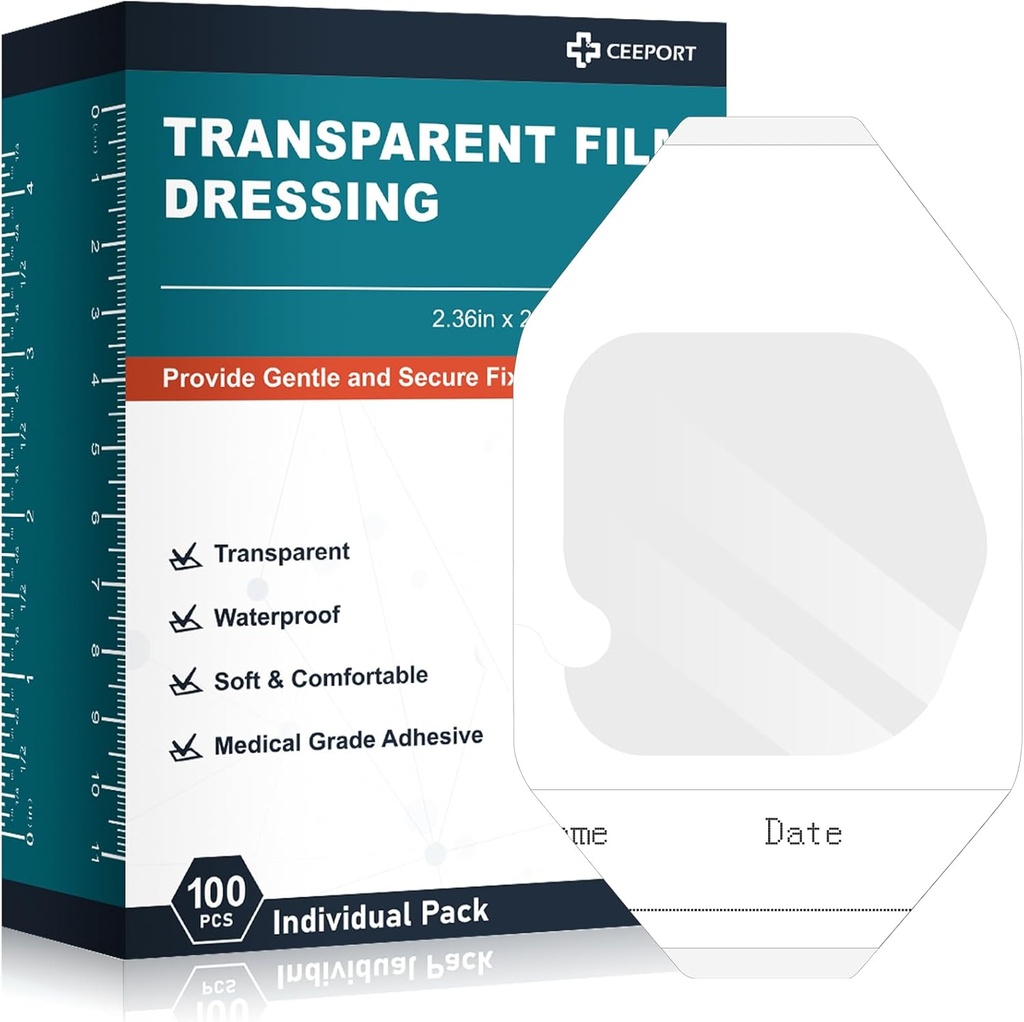 Transparente Film Dressing 2.36" x 2.75", 100 Packungen Wasserdichte Wound Bandage Klebstoff Patches, Wound Cover Patches für Post Chirurgische Dusche, IV Shield, Tattoo Aftercare Bandage
