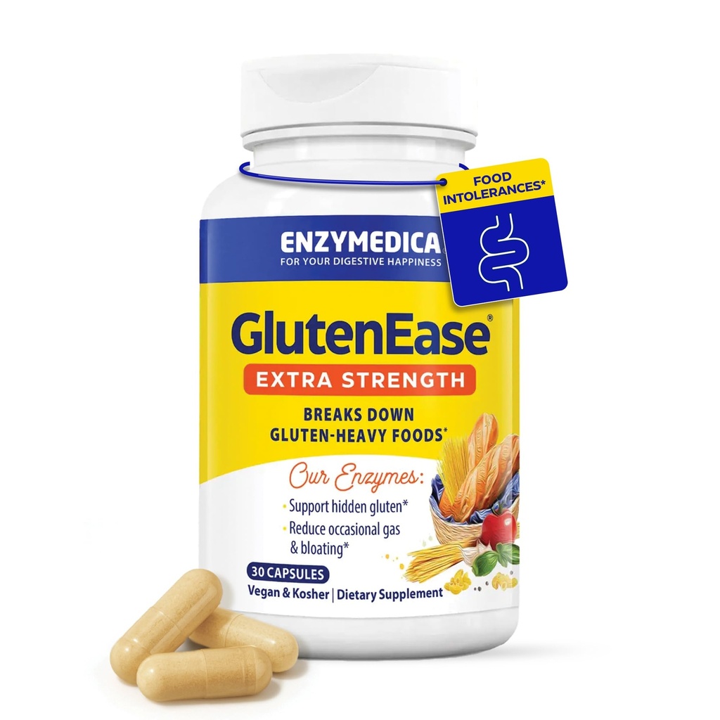 Enzymedica GlutenEase Extra Strength, Advanced Gluten Digestive Enzyme für Frauen und Männer, Fast-Acting Formel für Bloating Relief & Digestive Health, 30 Kapseln