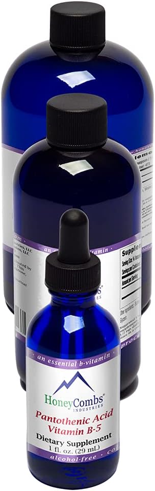 HoneyCombs Vitamine B5 supplément d'acide pantothénique gouttes liquides - Vitamine B5 à haute puissance pour les hommes et les femmes - Maintenir des hormones saines, système immunitaire, cheveux, peau, ongles - Vitamines liquides véganes (16 fl oz)