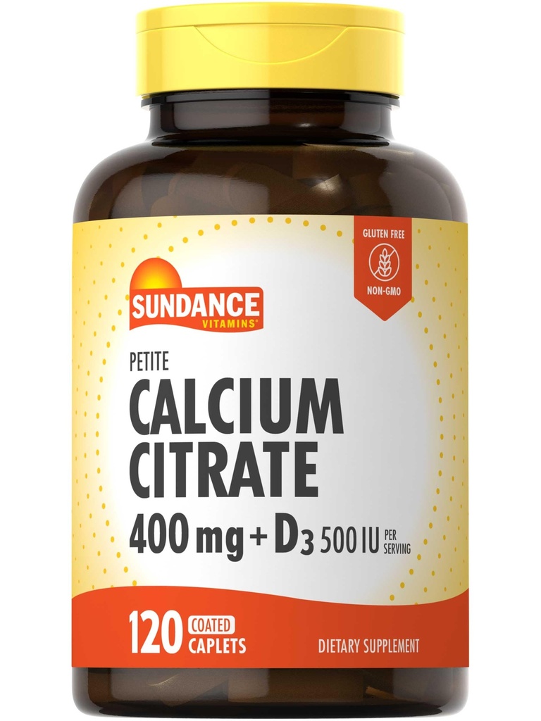 Sundance Calcium Citrat mit Vitamin D3 | 400 mg | 120 Caplets | Petite | Vegetarisch, Non-GMO & Gluten Kostenlose Ergänzung