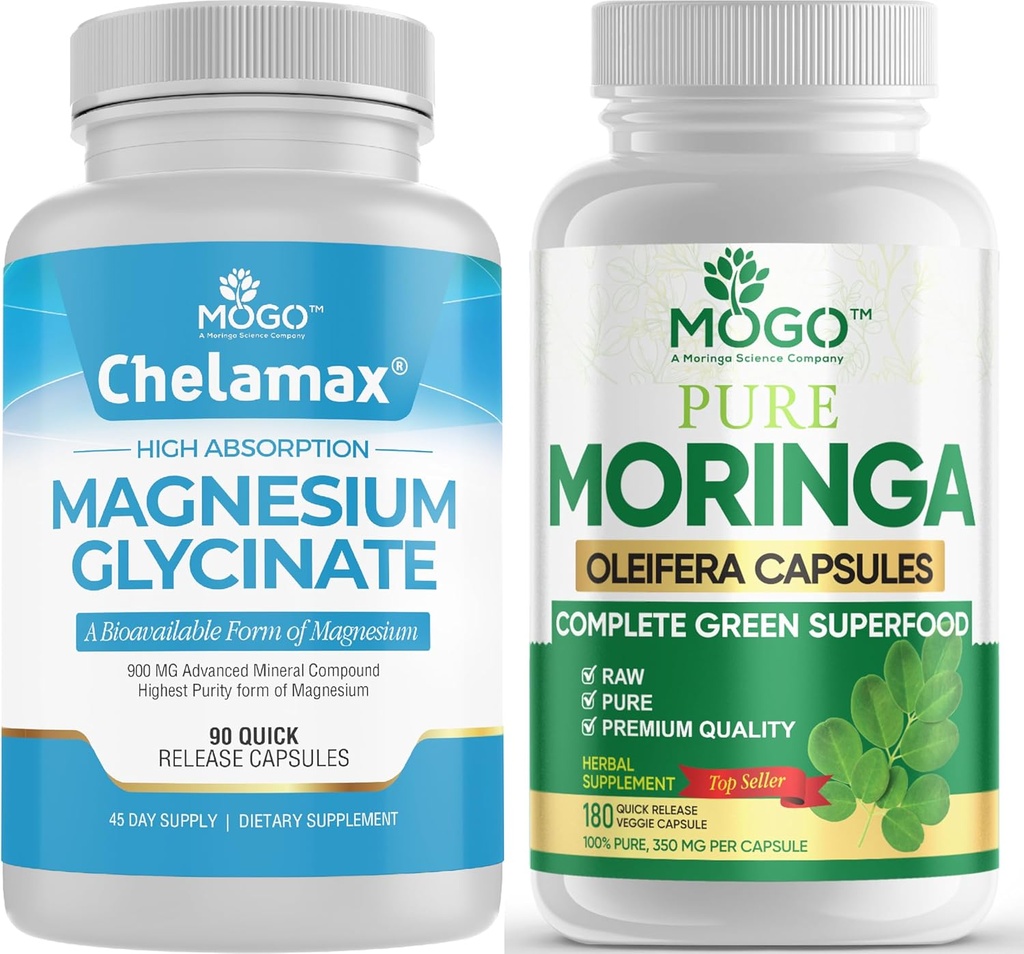 MOGO Glycinate de magnésium pur et Moringa Capsule - Superfood + Meilleur Minéral