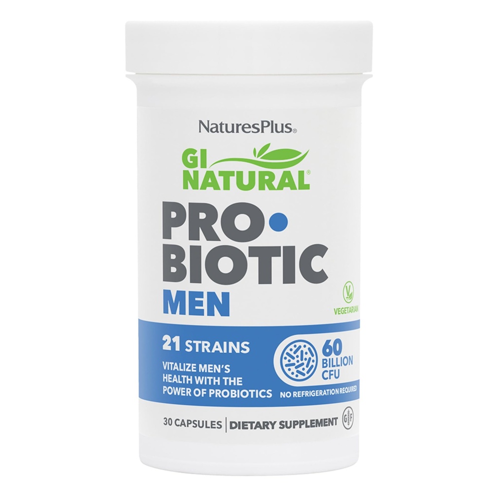 Natures Plus GI Natural Probiotic Men - 30 Kapseln - Verdauungs- und Prostata-Gesundheit, Immunstärke - Includes Saw Palmetto - Glutenfrei - 30 Portionen