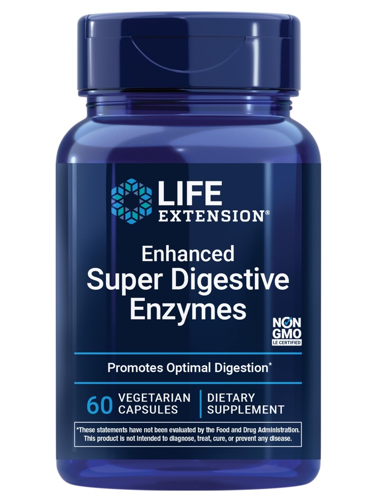 Life Extension Enhanced Super Digestive Enzyme, unterstützt Verdauung, Komfort, Verdauung pflanzenbasierte Lebensmittel, Non-GMO, Vegetarisch, 60 Kapseln