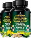 Bio Hawthorn Berry Capsules - Hawthorn Berry mit St Johns Wort Rhodiola Rosea Olive Leaf Shiitake Reishi Pilz Quercetin & Vitamin C, D3, K2, B6 & Magnesium (240 Zähler)