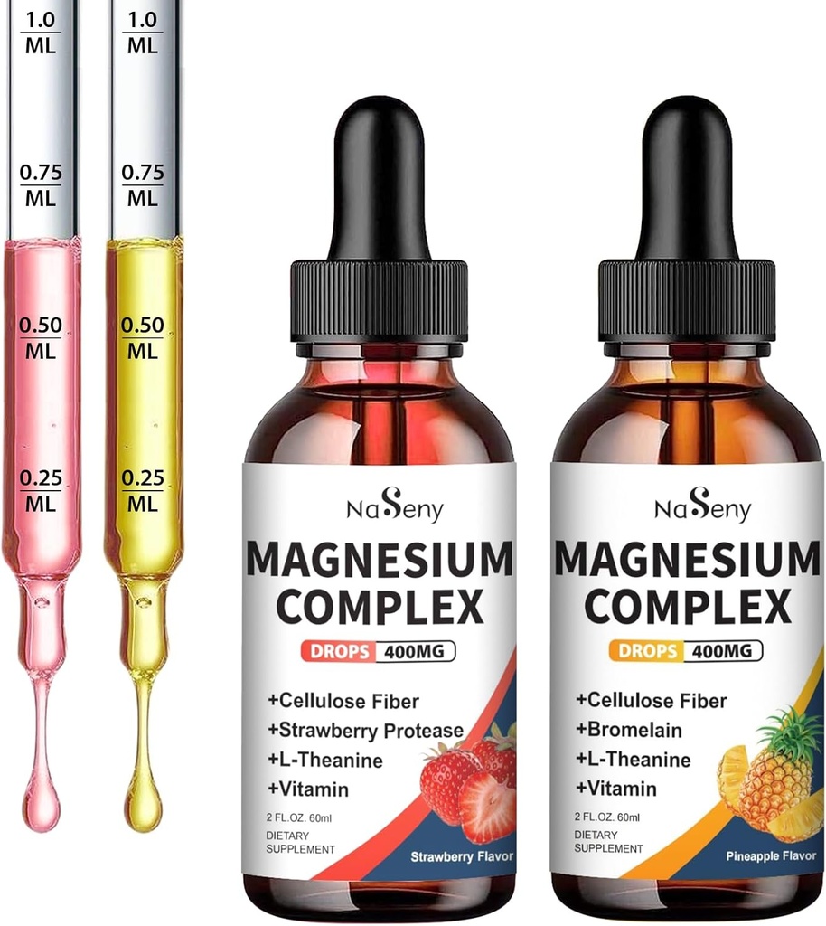 Glycinat de magnésium liquide, goutte de magnésium pour les enfants 400mg Complexe de magnésium liquide haute absorption Bone santé,Relaxation (2PCS)