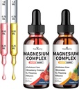 Glycinat de magnésium liquide, goutte de magnésium pour les enfants 400mg Complexe de magnésium liquide haute absorption Bone santé,Relaxation (2PCS)