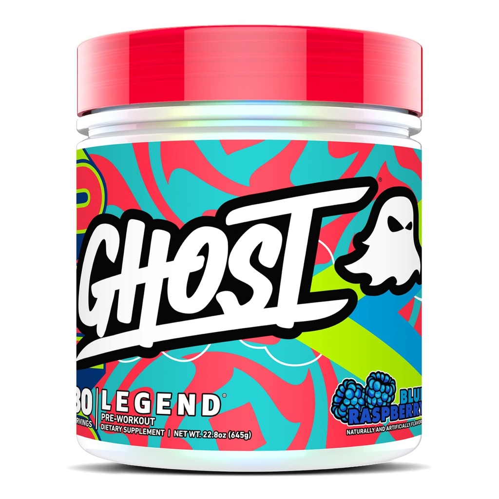 GHOST Légende Poudre pré-entraînement, framboise bleue - 30 portions – Pré-entraînement pour les hommes et les femmes avec Choline, L-Citrulline, et Beta Alanine pour l'énergie et Focus