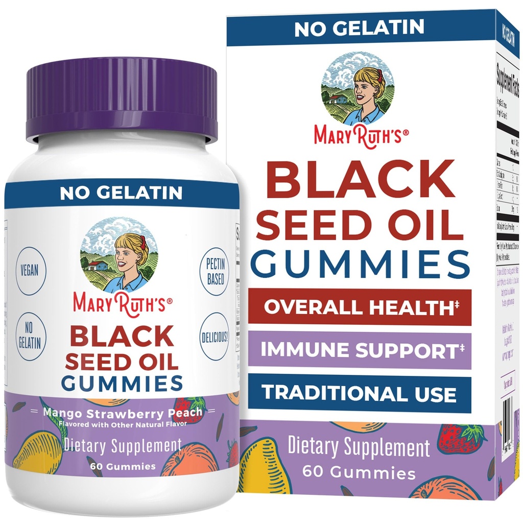 MaryRuth Organics Black Seed Oil Gummies | Black Cumin Seed Oil Supplement | Traditionell verwendet für Immununterstützung & Herz-Kreislauf-Gesundheit | Vegan | Keine Gelatine | Pectin basierte | 60 Gummie
