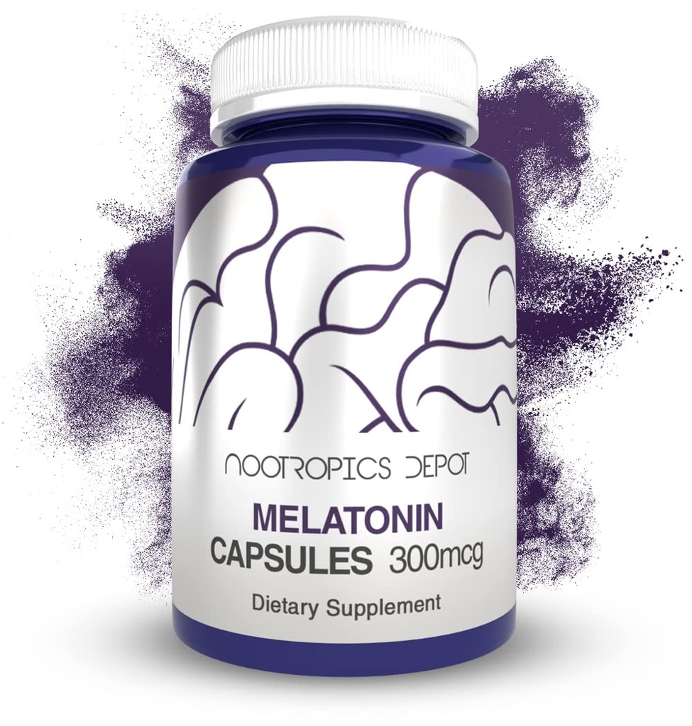Melatonine Capsules (300mcg) 120 Pills (120) soutient des cycles de sommeil sains (100) favorise la relaxation (100)