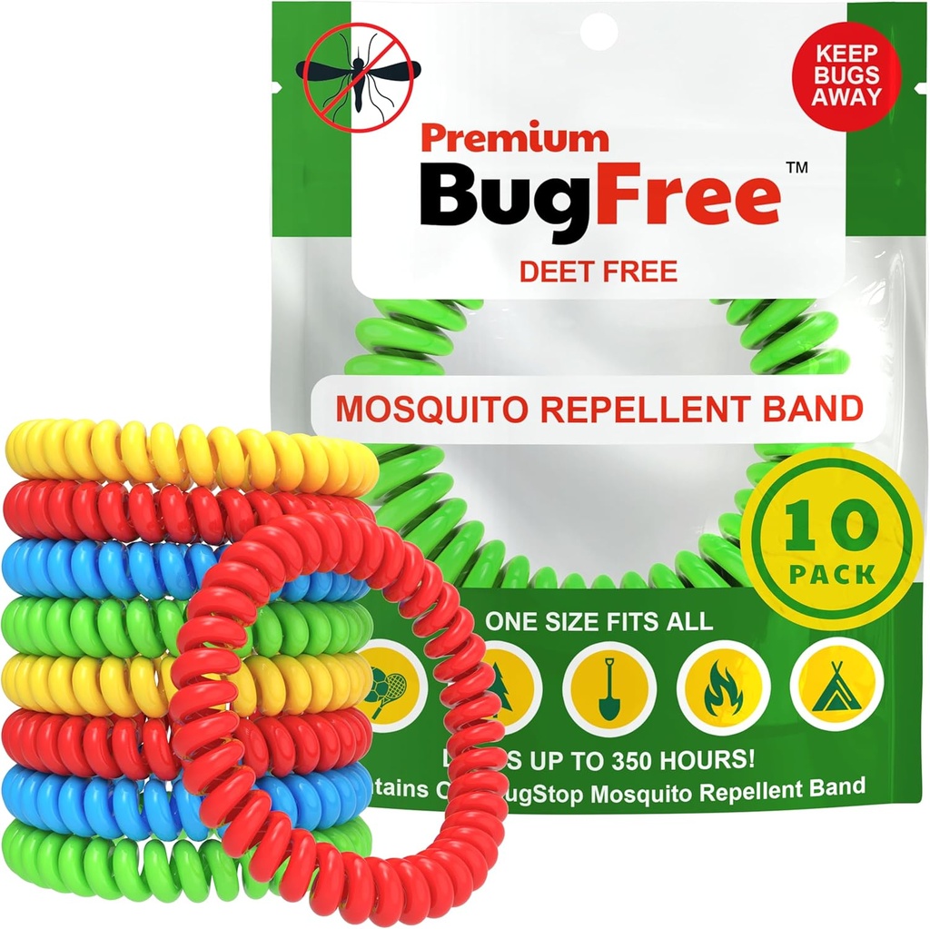 Bracelets anti-moustiques (10 Pack) Bracelets anti-moustiques pour adultes et enfants - Bandes premium sans DEET - 10 bandes multicolores - Enveloppées individuellement