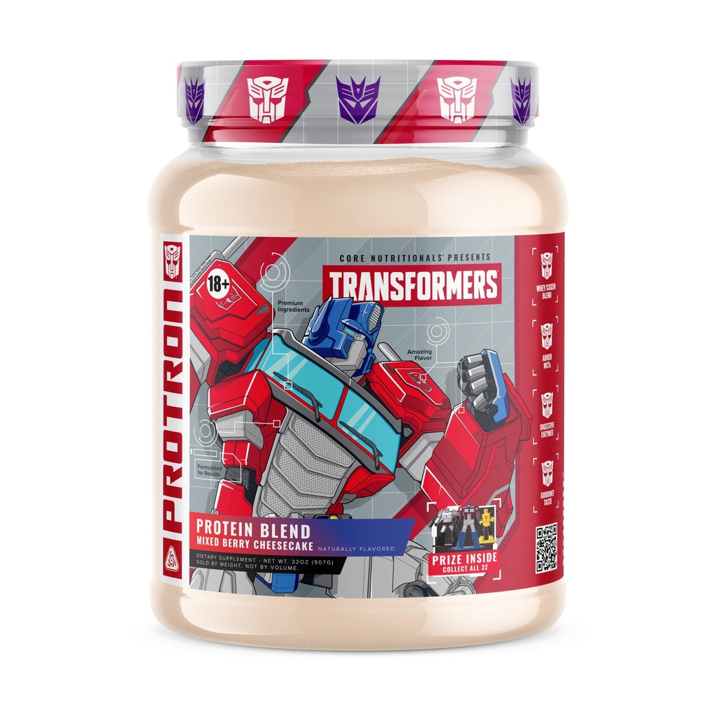 Core Nutritionals Transformateurs Protron Protéines de Whey + Mélange de caséine de MCT et enzymes digestives de 25g Protéines de prix gratuit à l'intérieur - Optimus Prime de 2 livres (Mixed Berry Cheesecake)