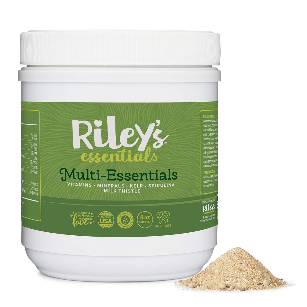 Riley's Multi-Essentials Multivitamin for Dogs - 8oz | Blend of Vitamins, Minerals, Spirulina, Kelp, and Milk Thistle for Nutritional Support - Puppy and Senior Dog Vitamins