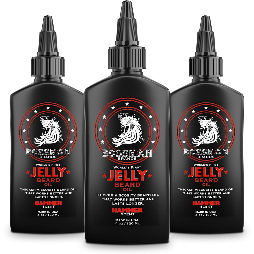 Bossman Jelly Beard Oil für Herren - 3 Pack (12 Unze in Total, Hammer Scent) – Weichtiere, Moisturizes & Bedingungen mit natürlichen Inhaltsstoffen