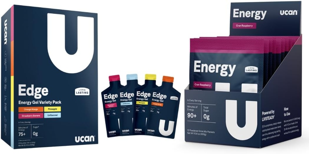 UCAN Training Starter Pack, Edge Energy Gel Variety Pack, Energy Powder Cran-Raz, Pre & Post Workout für Männer und Frauen | Vegan und Keto freundlich