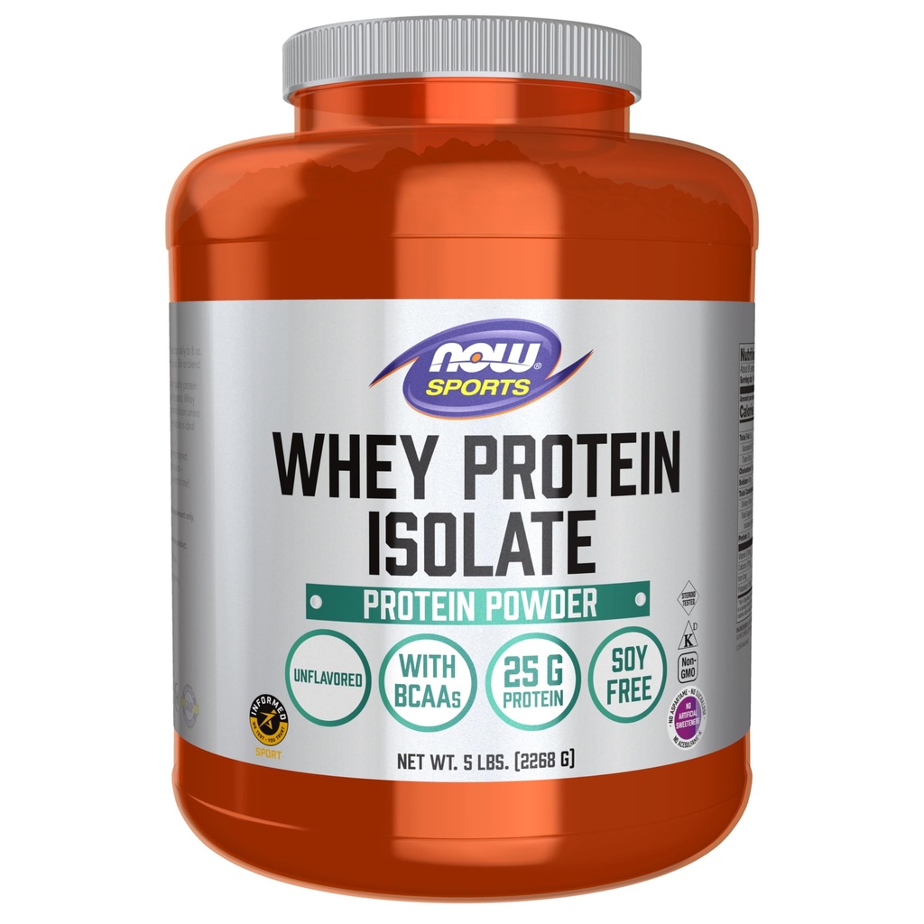 MAINTENANT Aliments Sports Nutrition, Isolation des protéines de lactosérum, 25 g Avec BCAA, Poudre non aromatisée, 5-Pound