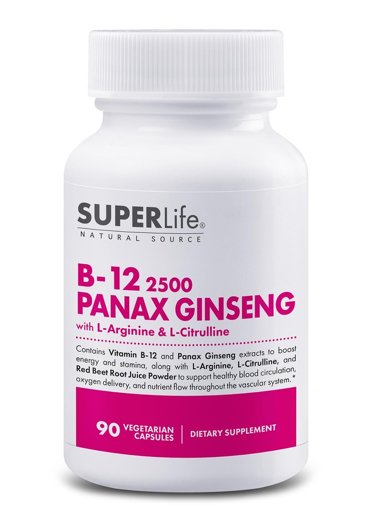 Frisches Start Vitamin B-12 2500 & Panax Ginseng mit L-Arginin & L-Citrulline - Leistungsstarker Energie-Booster | Unterstützt normale Blutfluss & Energie-Mebolismus | Supplement - 90 Kapseln