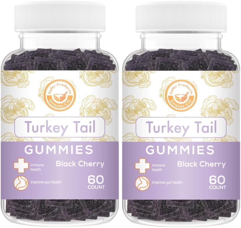 Turkey Tail Mushroom Gummies - mai soutenir la santé immunitaire et le microbiome de Gut - cerise noire saveur - végétalien, non-OGM, sans gluten, sans gélatine - 120 comte