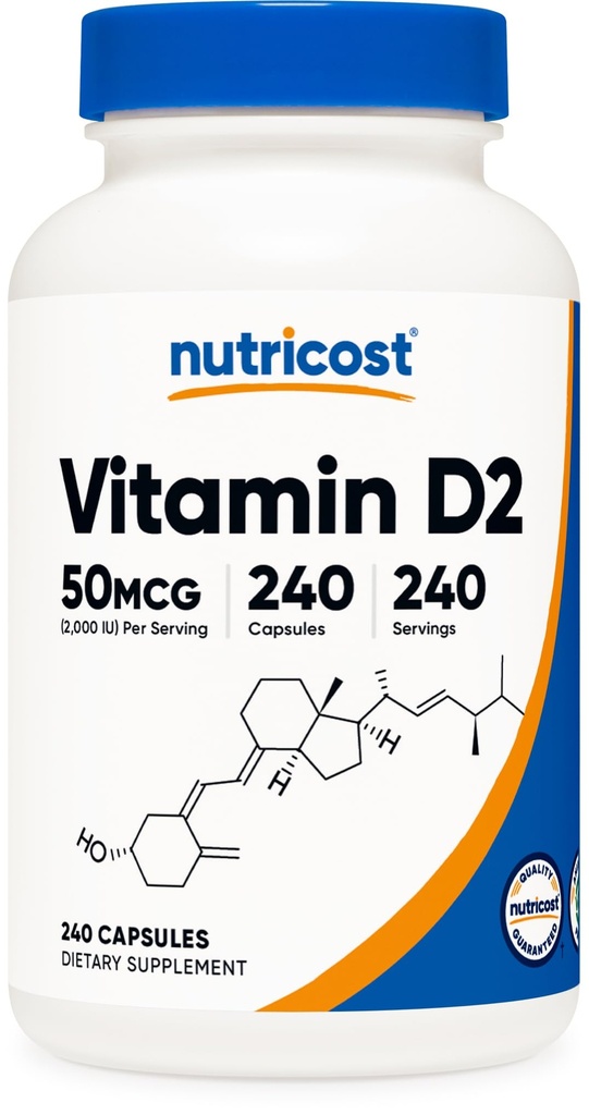Nutricost Vitamin D2 Supplement (2000 IU) 240 Kapseln - Vegan, Non-GMO, Glutenfrei, Third-Party Getestet